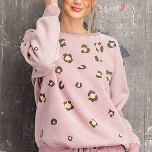 Easel Womens Blush Pink Leopard Print Pullover Sweatshirt Large